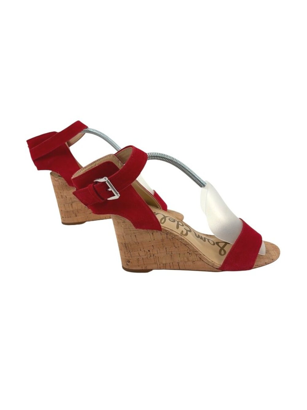 Sam Edelman Willow Womens 9.5M Red Suede Cork Wedge Sandals Ankle Strap Coastal - Picture 2 of 9
